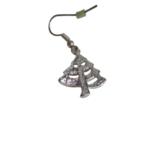 NWT Costume dangle Earrings silver holiday tree red and clear stones Christmas - Picture 3 of 3